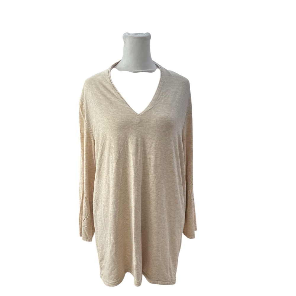 CHICOS Beige Long Sleeve V Neck‎ Tunic Top Women Size 3 (XL)